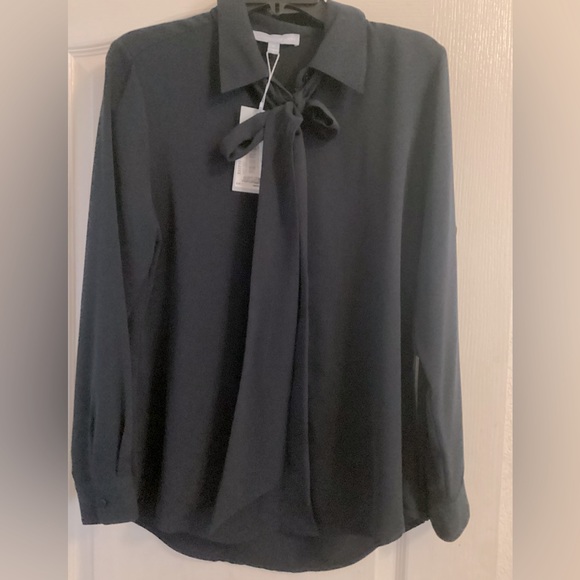 NWT Antonio Melani Navy Blue Detachable Bow Tie Long Sleeve Button Blo… - Picture 4 of 8